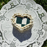 Green and Cream Checkered Heart Cake Box