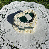 Green and Cream Checkered Heart Cake Box